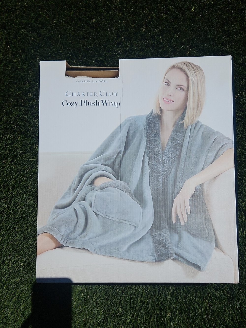 Charter Club Plush Wrap Robe - Light Blue Gray